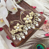 Vriksham Traditional Gold Floral Center With Pearl Beads Hoop Earrings-G20133